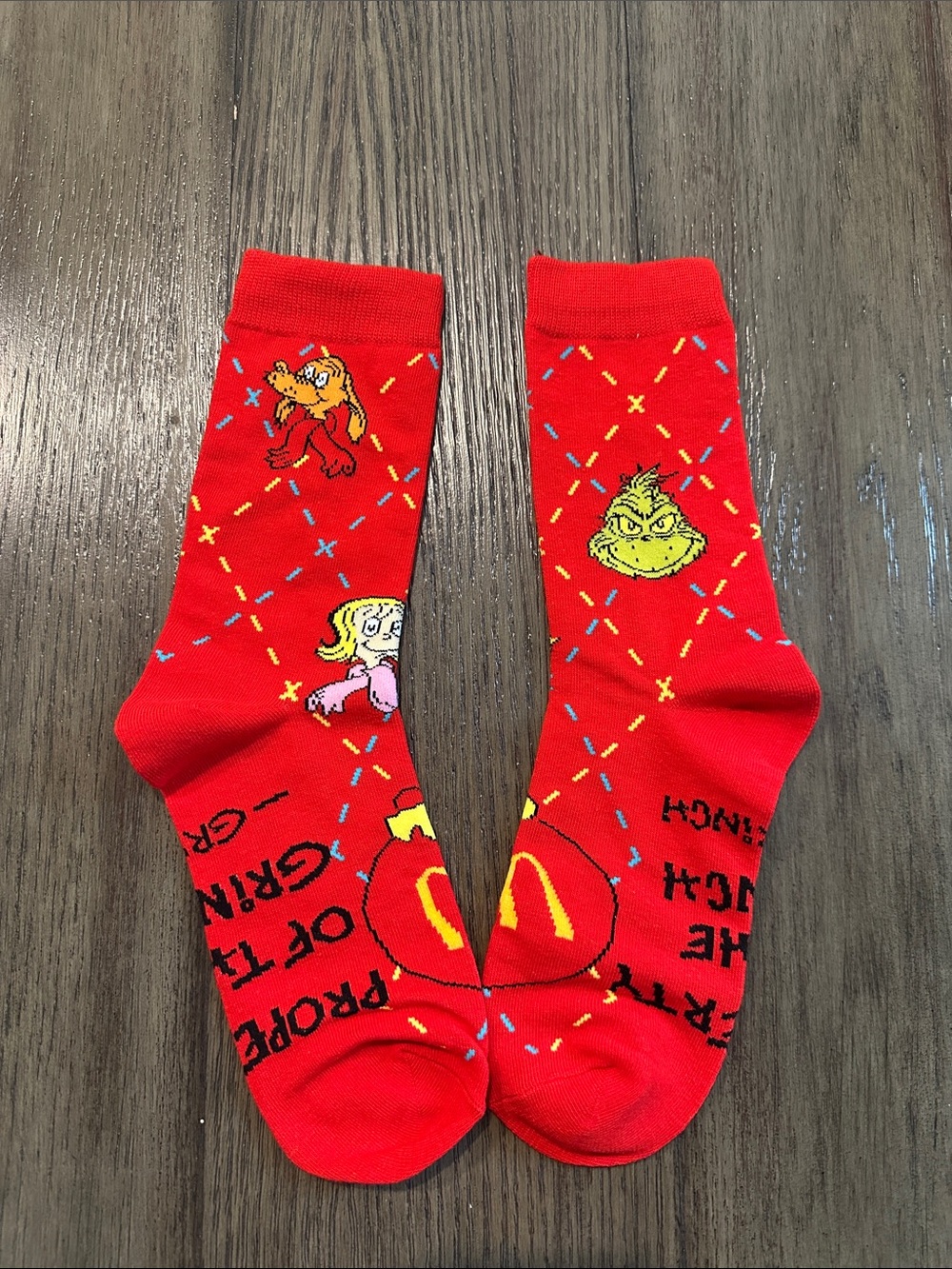 Red Grinch Novelty Crew Socks